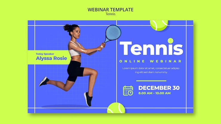 Ücretsiz PSD düz tasarım tenis oyunu web semineri şablonu