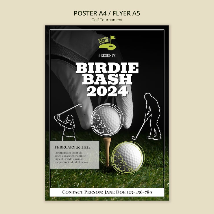 Ücretsiz PSD golf turnuvası poster şablonu