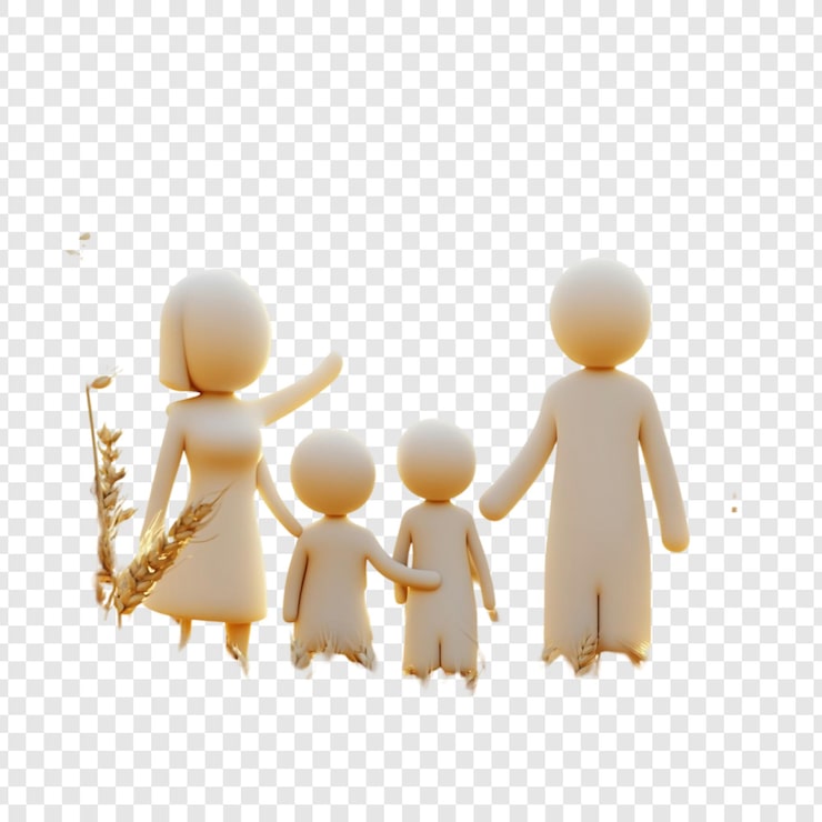 Ücretsiz PSD gün batımında buğday tarlasında mutlu aile 3d render