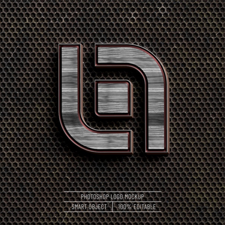 Ücretsiz PSD metal arka planda 3d gerçekçi metal logo maketi