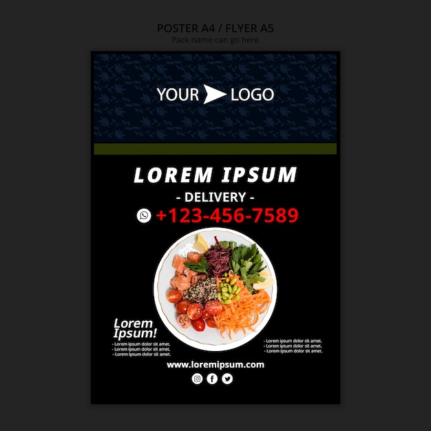 Ücretsiz PSD tabaklı, kasvetli yemek restoranı posteri
