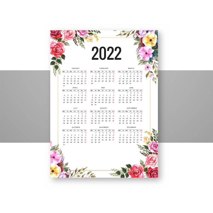 Ücretsiz Vektör çiçek tasarımı için takvim 2022 broşür şablonu
