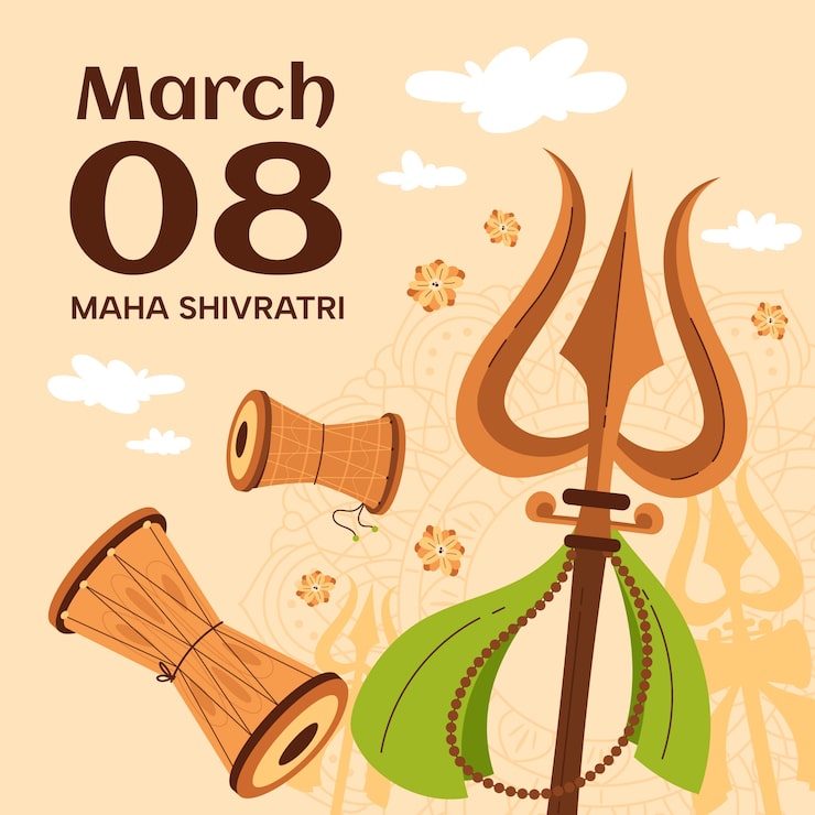 Ücretsiz Vektör düz maha shivratri çizimi