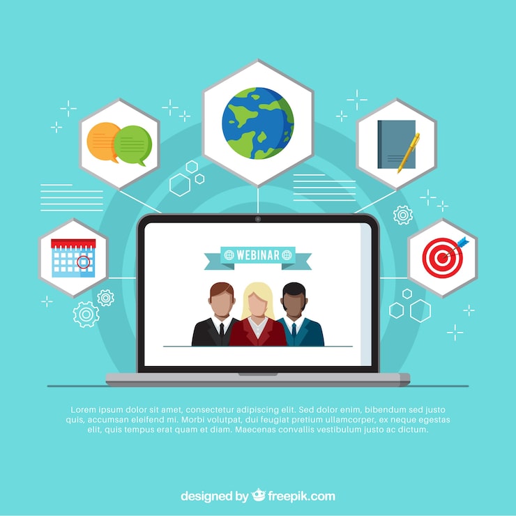 Ücretsiz Vektör ekrandaki kişilerle web semineri tasarımı