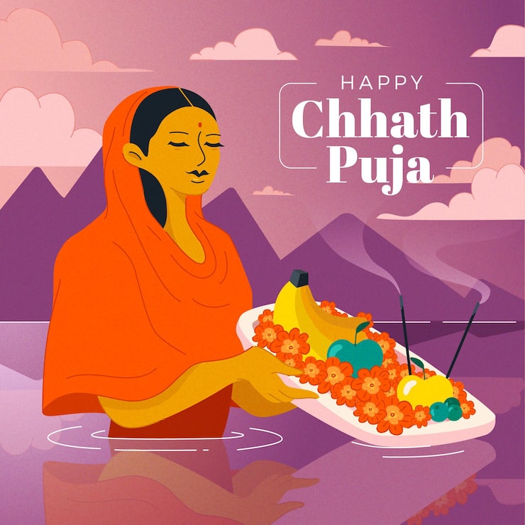 Ücretsiz Vektör el çizimi chhath puja