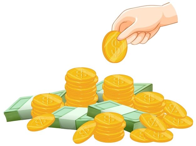 Ücretsiz Vektör elden para yığınından madeni para almak