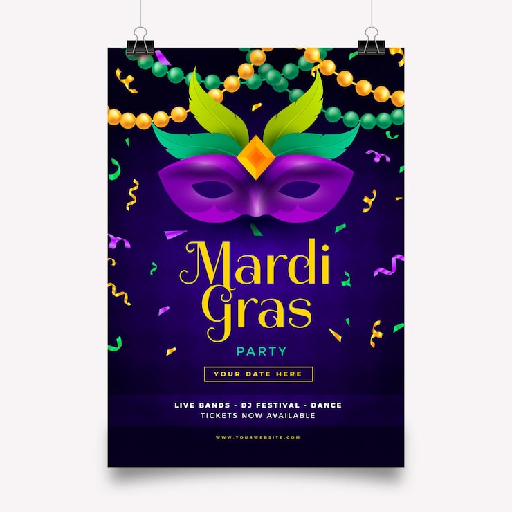 Ücretsiz Vektör gerçekçi mardi gras posteri şablonu