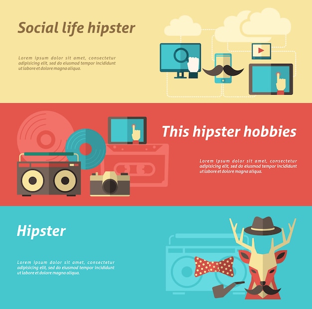 Ücretsiz Vektör hipster banner seti