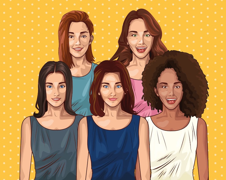 Ücretsiz Vektör pop art genç arkadaşlar kadın karikatürler