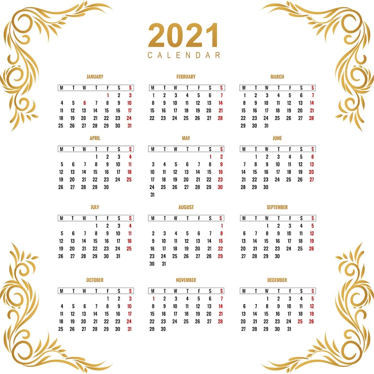 Ücretsiz Vektör süs çiçek tasarımı için modern takvim 2021