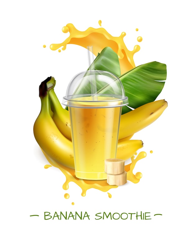 Ücretsiz Vektör yapraklı taze olgun muzlu smoothie