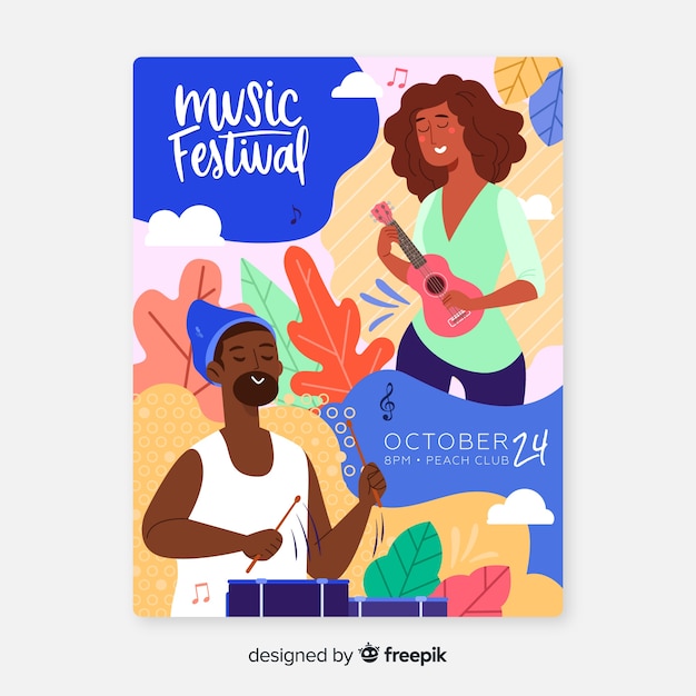 Vecteur gratuit affiche de festival de musique dessinée à la main