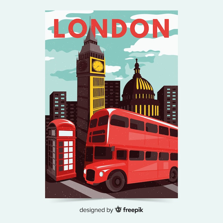 Vecteur gratuit affiche promotionnelle rétro du modèle de londres
