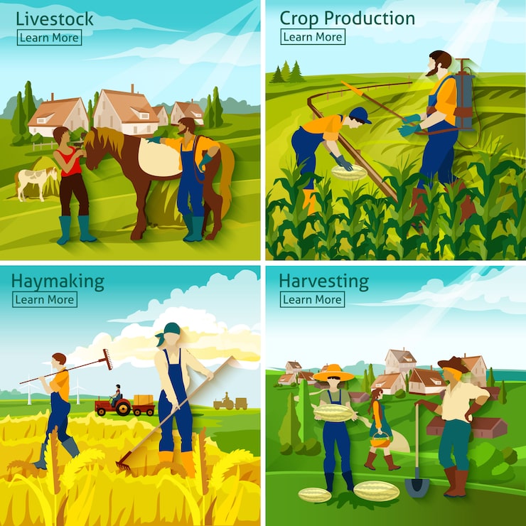 Vecteur gratuit agriculture 2x2 design concept