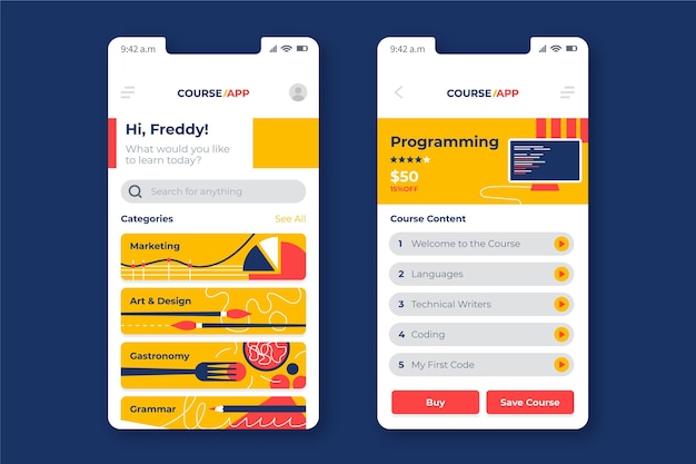 Vecteur gratuit application de cours