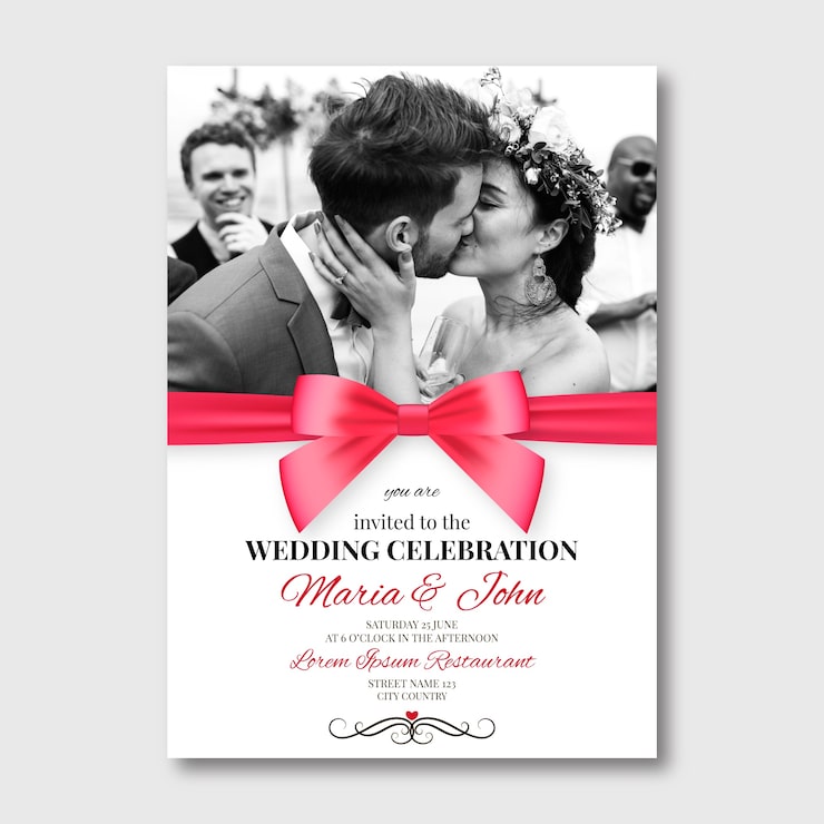 Vecteur gratuit beau modèle de carte de mariage avec photo