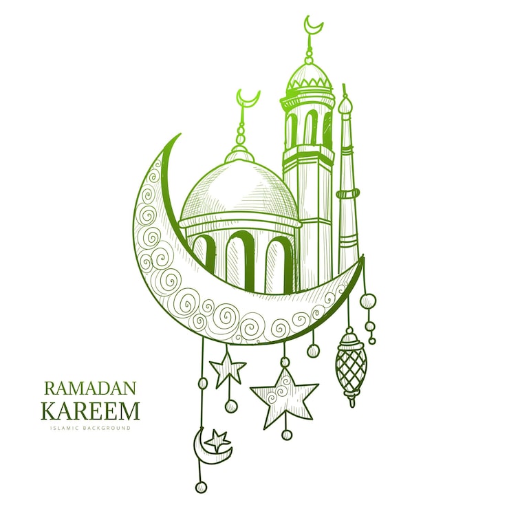Vecteur gratuit belle main dessiner croquis carte ramadan kareem