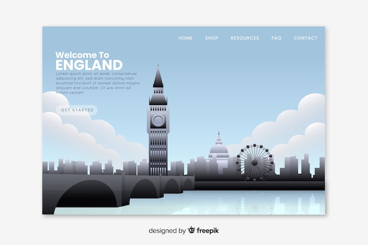 Vecteur gratuit bienvenue sur la page d'accueil d'angleterre