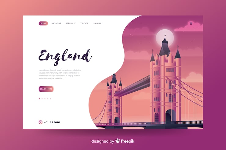 Vecteur gratuit bienvenue sur la page d'accueil d'angleterre