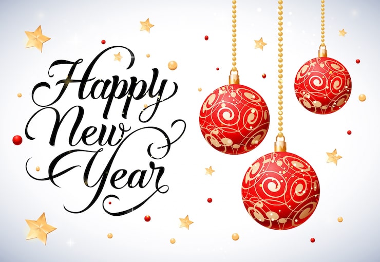 Vecteur gratuit bonne année lettrage avec des boules