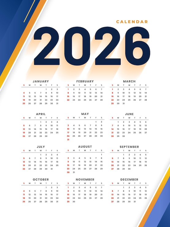 Vecteur gratuit calendrier anglais élégant 2026 pour bureau ou mur