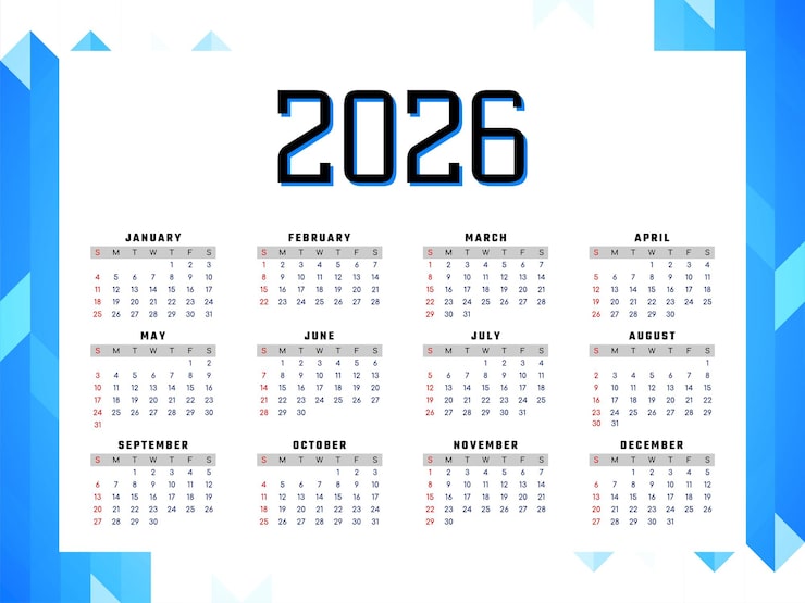 Vecteur gratuit calendrier annuel du nouvel an 2026, conception géométrique