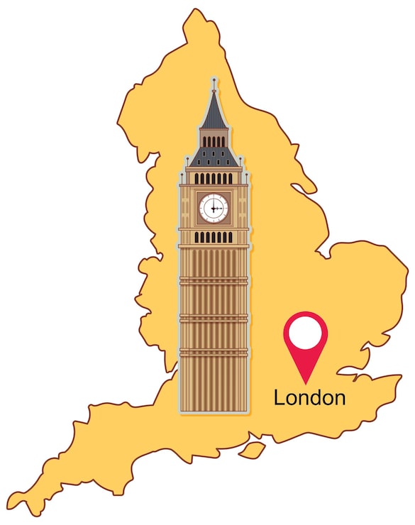 Vecteur gratuit carte de l'angleterre avec le monument emblématique de londres