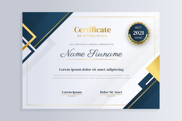 Vecteur gratuit certificat de luxe doré en gradient