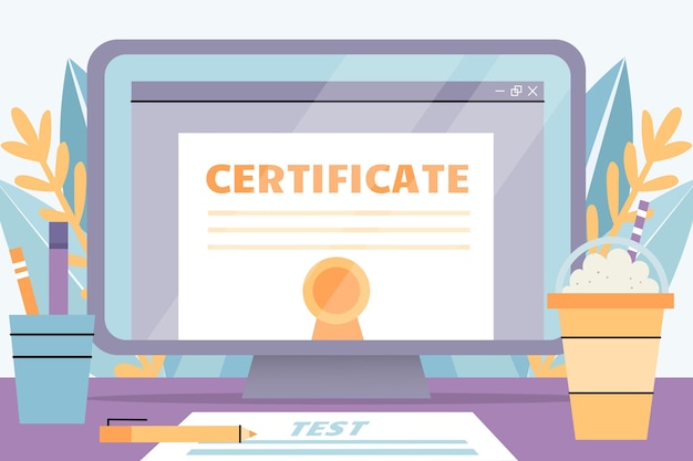 Vecteur gratuit certification en ligne avec ordinateur portable