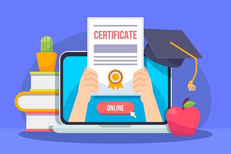 Vecteur gratuit certification en ligne avec ordinateur