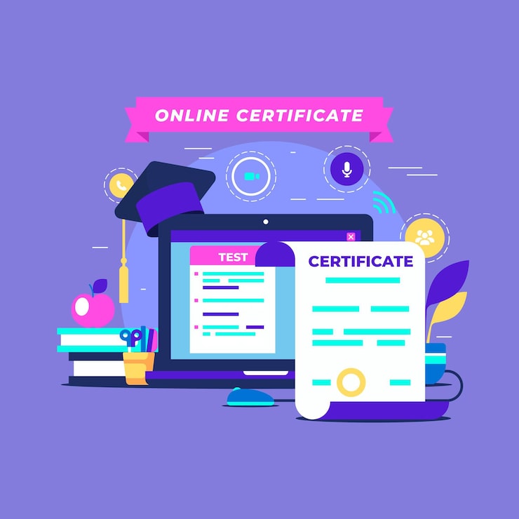 Vecteur gratuit certification en ligne
