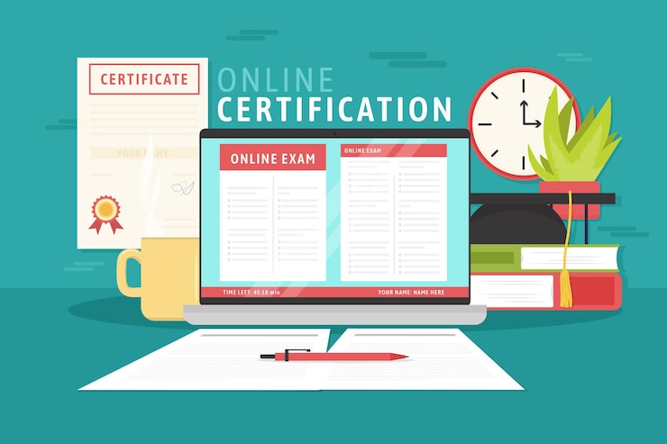 Vecteur gratuit certification en ligne