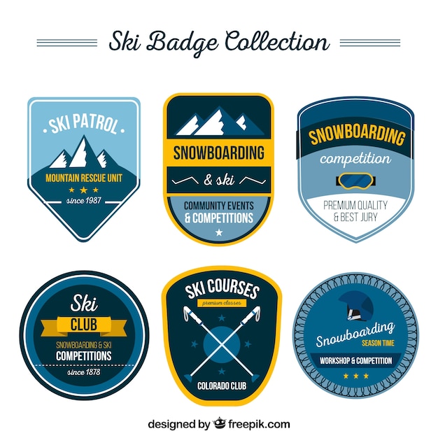 Vecteur gratuit collection de badges de ski