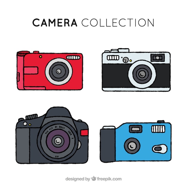 Vecteur gratuit collection de caméra colorée dessinée à la main