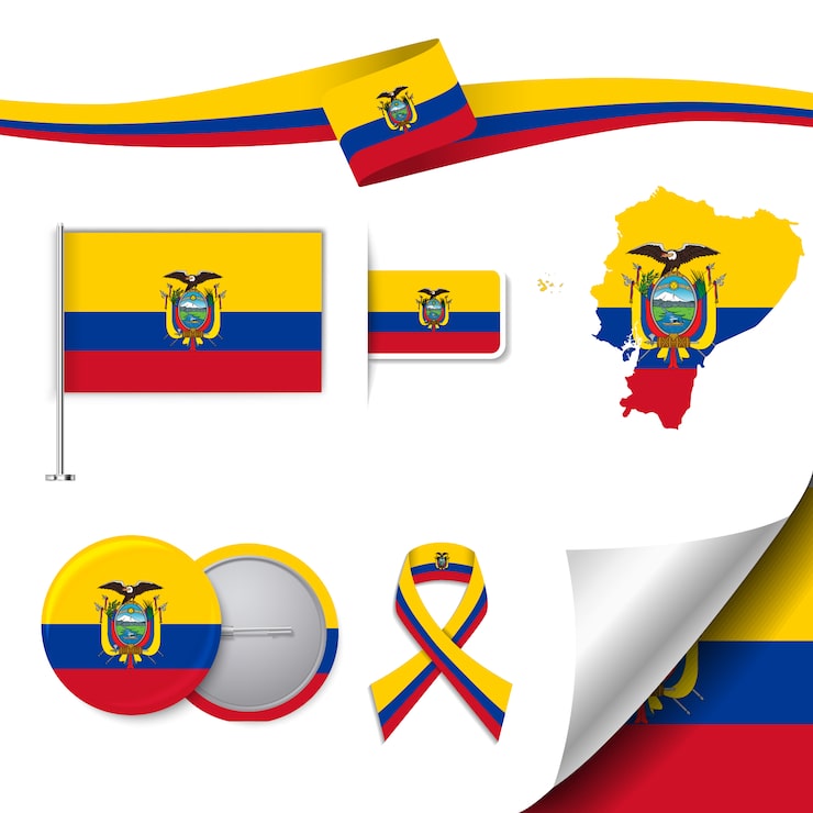 Vecteur gratuit collection d'éléments de papeterie avec le drapeau de la conception d'ecuador