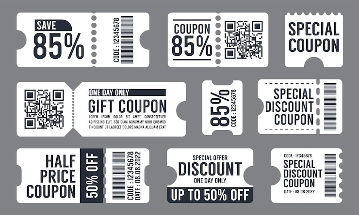 Vecteur gratuit collection d'étiquettes de vente de coupon moderne avec un design plat