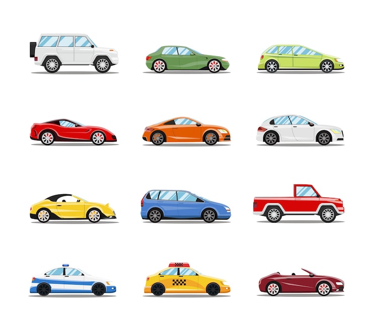 Vecteur gratuit collection de voitures vectorielles. véhicules de style plat