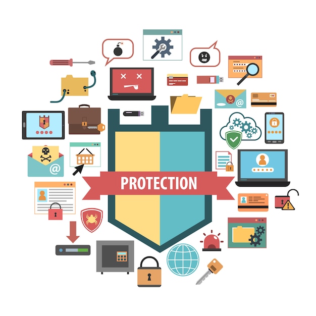 Vecteur gratuit composition d'icônes ordinateur protection sécurité concept