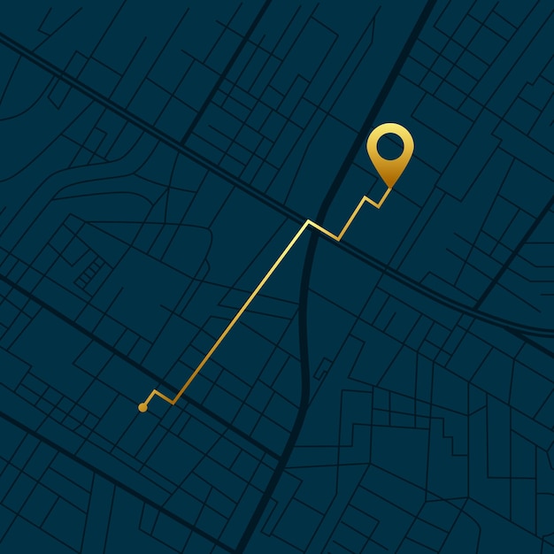 Vecteur gratuit concept de chemin de navigation gps doré avec icône de repère de localisation