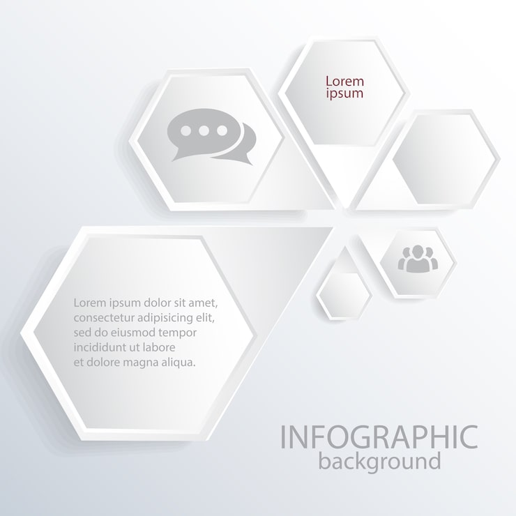 Vecteur gratuit concept de design infographique web entreprise avec texte de composition hexagonale grise et icônes isolées