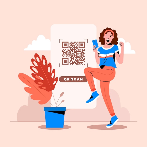 Vecteur gratuit concept de numérisation de code qr avec des caractères