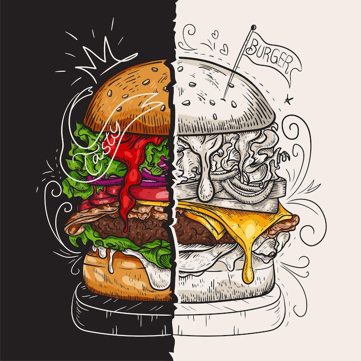 Vecteur gratuit concept de restauration rapide de hamburger dessiné à la main illustration vectorielle