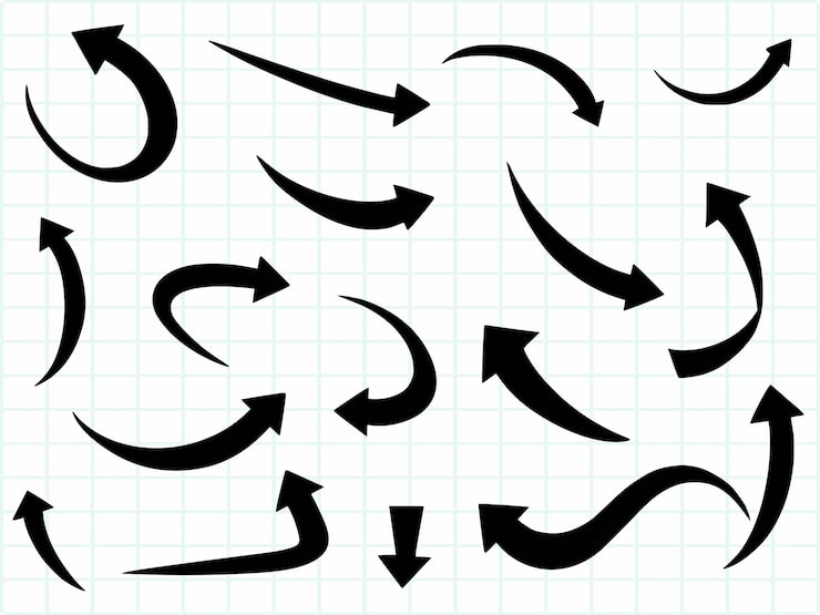 Vecteur gratuit conception d'un ensemble de flèches directionnelles uniques et faites à la main