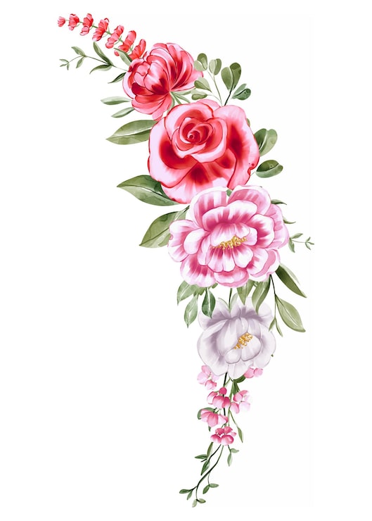 Vecteur gratuit designer d'angle floral à l'aquarelle roses roses blanches verdure