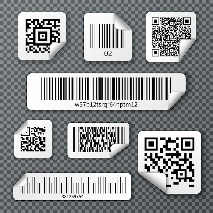 Vecteur gratuit ensemble d'autocollants de codes à barres qr