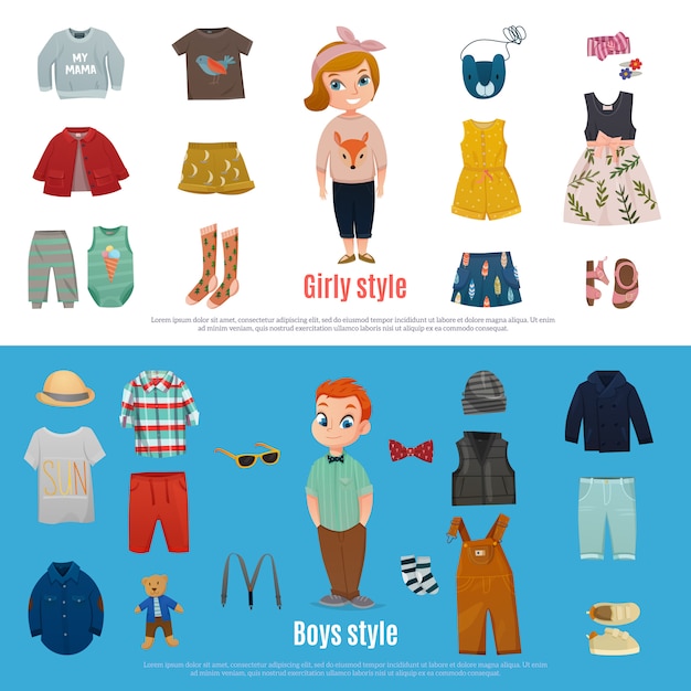 Vecteur gratuit ensemble de bannière de mode bébé