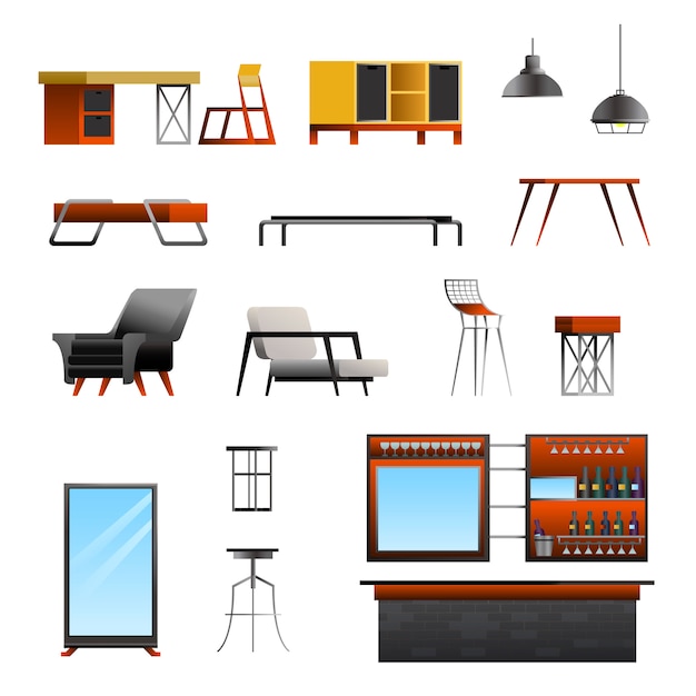 Vecteur gratuit ensemble constructeur loft cafe