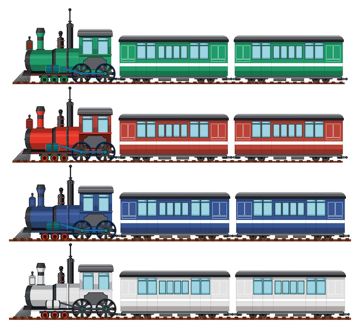 Vecteur gratuit ensemble de différentes locomotives à vapeur