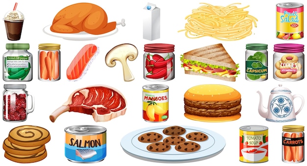 Vecteur gratuit ensemble de différents aliments
