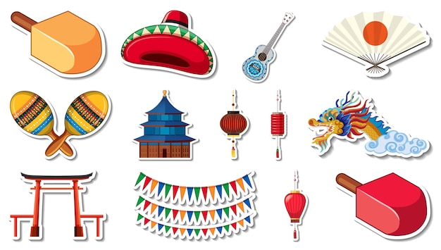 Vecteur gratuit ensemble de différents objets traditionnels
